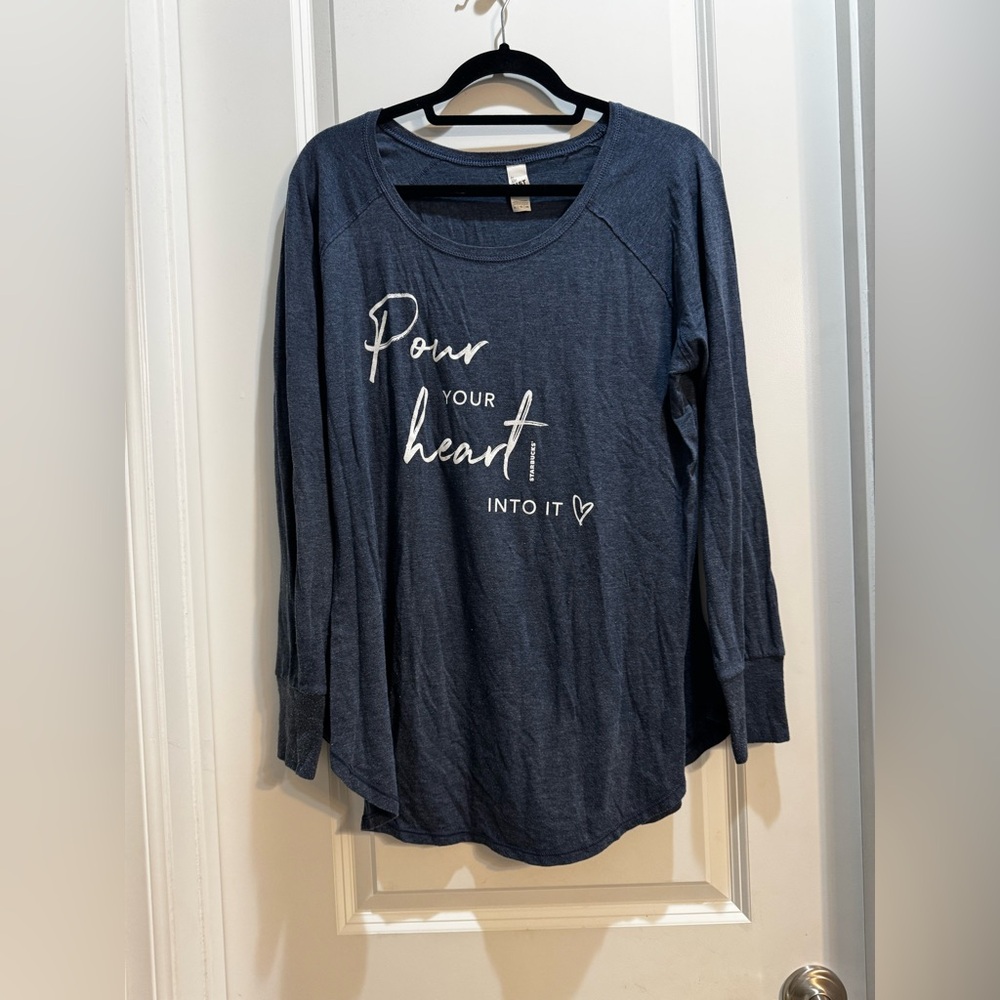Starbucks Adult Tshirt “ Pour Your Heart Into It” Cotton Blue/Gray XL